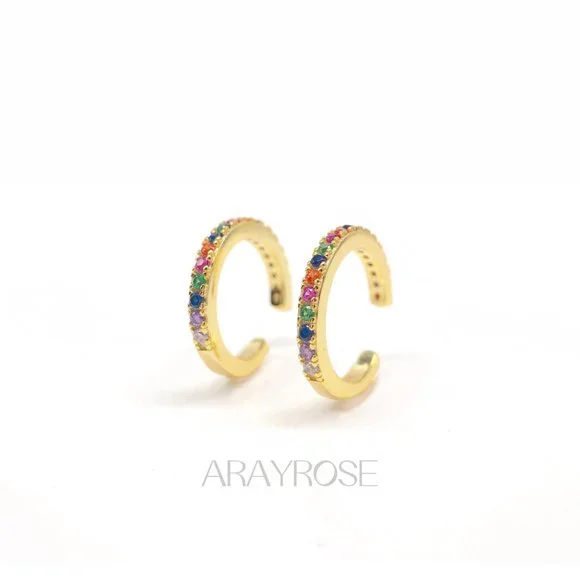 New Rainbow Conch Cuff, Ear Cuff No Piercing, Gold Ear Wrap, 18k Gold 925 Silver - Picture 7 of 10